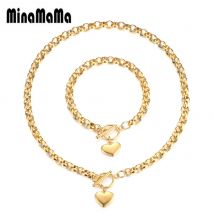 Edelstahl Puff Herz Schmuck Sets Für Frauen Mode Schnalle Toggle Herz Armband Halskette Sets Weiblichen Schmuck