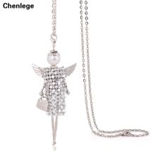 handgemachte neue Pullover CZ Kette lange Halskette Engelsflügel voller Strass Puppe Halskette Schmuck Frauen Halsreifen Kristall Mädchen Anhänger