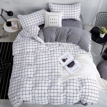 Bonenjoy Königin Größe Bettwäsche Set Weiß Farbe Schwarz Plaid Mikrofaser Reaktiven Gedruckt König Größe Bettwäsche Sets Für Schlafzimmer Kit