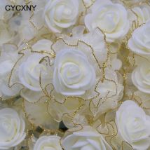 50 stücke 4cm Gold Spitze Weiß Rosen Künstliche Rose Blumen DIY Scrapbooking Handwerk Geschenk Zubehör Kranz Hause Hochzeit Decor