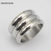 Schlichtes Design, 3 Kreise, aufgestapelt, 316L Edelstahl, Damen- und Herrenringe, silberfarben, Modeschmuck für Hochzeit und Party
