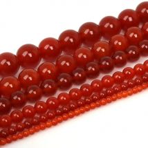 Auswahlgröße 3 mm, 4 mm, 6 mm, 8 mm, 10 mm, 12 mm, runder Naturstein, roter Karneol, gefärbte Perlen für DIY-Armband- und Halsketten-Schmuckzubehör