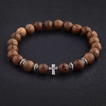 Heiße Männer Natürliche Holz Perlen Kreuz Armbänder Onyx Meditation Gebetskette Armband Frauen Holz Yoga Schmuck Homme
