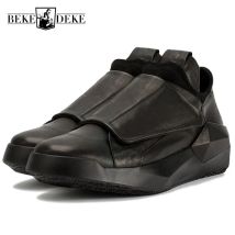 Designer Herren Echtes Leder Casual Turnschuhe Gothic Dicke Plattform Schuhe Männlichen Hip Hop Tanzen Trainer Retro Haken Schleife Schuhe