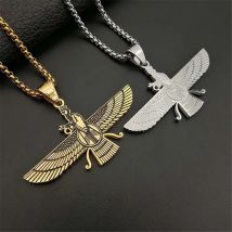 Dropshipping Faravahar Ahura Anhänger Männer Iran Schmuck Edelstahl Zoroastrian Gold Farbe Iranische Halskette Frauen N1491
