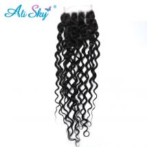 Alisky Hair Brasiliano Onda di Acqua 4x4 Chiusura Del Merletto Con Capelli Del Bambino Capelli di Remy Chiusura Del Merletto Svizzero Nero Naturale All'ingrosso