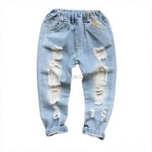 1-8yrs Schule Jungen Kleidung Kinder Gebrochen Loch Jeans Hosen Neue 2021 Baby Mädchen Jeans Hosen Marke Hosen Mode Jeans