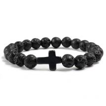 Trendy Jesus Kreuz Charme Blau Perlen Männer Armbänder Schwarz Lava Stein 8mm Weiße Perlen Armbänder Armreifen für Frauen Yoga schmuck