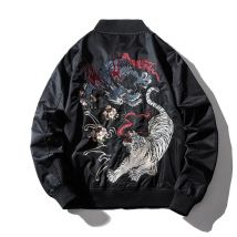 Chaqueta Bomber bordada para hombre, chaqueta de piloto de otoño e invierno con tigre de dragón, chaqueta juvenil de béisbol japonés de Hip Hop, ropa de calle para hombre