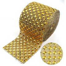 1 Yard 12 Reihen 10 mm quadratischer Gold-Punk-Stil Nieten-Netzbesatz ABS-Kunststoff zum Aufnähen für DIY-Handwerk, Schmuck, Dekoration