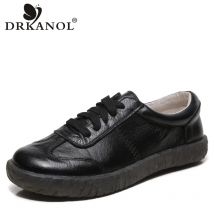 DRKANOL 2026 Neue Frühjahr Frauen Flache Schuhe Lace Up Runde Kappe Aus Echtem Leder Wohnungen Frauen Casual Schuhe Weichen Boden Damen Schuhe