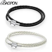 BAOPON Dropshipping Weiß/Schwarz Leder Kette Charm Armband Passt DIY Perlen Marke Armband für Frauen Liebhaber Männer Schmuck Geschenk