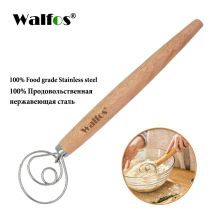 WALFOS Edelstahl Dänischer Teigmischer Kuchen Brot Gebäck Teigmischer Stick Schneebesen Werkzeug Mischwerkzeug Eichengriff