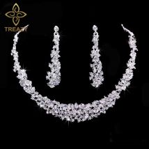 TREAZY Quaste Kristall Braut Hochzeit Schmuck Sets für Frauen Silber Farbe Halsband Halskette Ohrringe Set Hochzeit Schmuck
