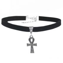 1 stücke Mode Schmuck Halsband Halskette Schwarz 10mm Flach Faux Wildleder Kabel Ägypten Ankh Kreuz Stern Charme 13 "choker Halskette Geschenke