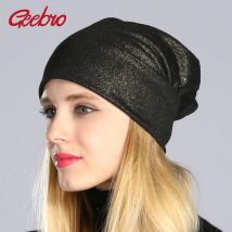 Geebro Frühling frauen Bronzing Schwarz Beanies Hut Casual Slouchy Beanie für Mädchen Metallic Farbe Skullies Kappe Motorhaube Für Weibliche