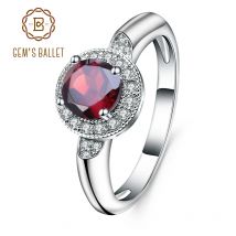 GEM'S BALLET 1.05Ct Round Natural Red granato Gemstone Ring 925 Sterling Silver Classic fedi nuziali per le donne gioielleria raffinata