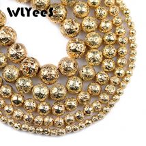 WLYeeS Natursteinperlen, 14 Goldfarben, Lavastein, lose Perlen, 4, 6, 8, 10, 12 mm, runde Kugel für Schmuckzubehör, Herstellung von Armbändern