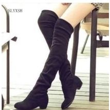 new Hot Women Boots Autumn Winter Ladies Fashion Flat Bottom Boots Shoes Over The Knee Thigh High Suede Long Boots
