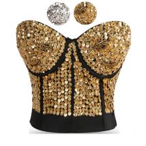 Markante Gold Pailletten & Perlen Verzierte Bauchtanz Bh Top Sexy Bustier Unterwäsche Frauen Bh Push-Up Bralette Punk Rock büstenhalter
