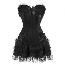 Korsett Kleid mit tutu Rock Satin Bustier Top Spitze Rock Lila Korsett Kostüm Plus Größe für Frauen Reizvolle Overbust Korsett outfit