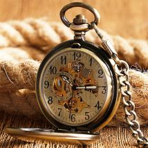 Selbstaufziehende Taschenuhr, Kupfer, modisch, Bronze-Anhänger, glatt, Retro-Skelett, Unisex, automatisch, mechanisch, stilvoll, Thanksgiving-Geschenk