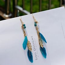 Bohemian Gold Farbe Lange Legierung Quaste Ohrringe Frauen Kolczyki Vintage Holz Perlen Feder Aussage Ohrringe Modeschmuck 2019