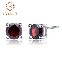Gem Ballet 5mm 1.28Ct rotondo naturale rosso granato orecchini a bottone in pietra preziosa genuino 925 gioielli di moda in argento Sterling per le donne