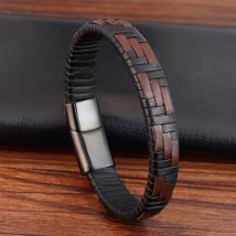 Handgestrickte einfache Stil klassische Männer Armband mehrfarbige Edelstahl Magnetverschluss Charme Lederarmbänder Geschenk