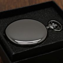 Retro Schwarz Mode Silber Glatte Steampunk Quarz Taschenuhr Edelstahl Anhänger 30CM Kette Geschenk Box für Männer Frauen freund