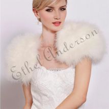 Zartrosa-weiße Straußenfeder-Boleros, Braut-Fellstola, luxuriöser Braut-Schultermantel für Winterhochzeiten, Partys und Hochzeiten, Cape-Schal