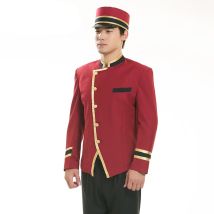 Rote Hoteluniform für Männer, Hotelrezeption, Uniform für Männer, Hotelrezeptionist, Hotelkellner-Kleidung