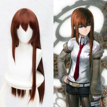 Anime Steins Gate Makise Kurisu Christina Assistant Auburn Straight 100cm / 1M lange gerade Kunsthaar-Cosplay-Perücke + Perückenkappe