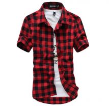 Rot-Schwarz Kariertes Hemd für Herren 2026 Neue Sommer-Mode Chemise Homme Herren Karierte Hemden Kurzarm-Hemd Herren Bluse