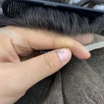 Herren-Spitzenperücke, volle Schweizer Spitze, Herrenperücke, Echthaar, gebleichter Knoten