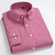 Mann Standard-Fit Lange-Sleeve Micro-Überprüfen Shirts Patch Tasche Dünne Weiche 100% Baumwolle Weiß/rot linien Plaid Casual Vielseitige Hemd