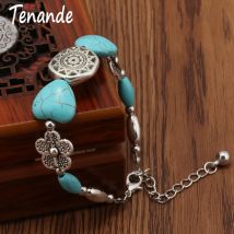 Tenande Ethnische Tibet Silber Farbe Naturstein Herzen Perlen Armbänder Sonne Münze Blumen Armbänder & Armreifen für Frauen Boho