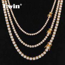 Uwin 3mm 4mm 5mm Rundschliff Iced Out Zirkonia Tennis Gliederkette Hiphop Top Qualität CZ Box Verschluss Halskette Frauen Männer Schmuck
