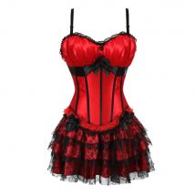 Rotes Korsett-Top, Minirock, Spitze, Karneval, Party, Kostüm, Showgirl, Tanzkleid, Korsett-Kleider für Frauen, sexy Korsett mit Trägern