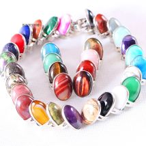 1Pcs Ring Multi farben Schmuck Für Frauen Männer Geschenk Natürliche Stein Oval Perle Amazonit Karneol Onyx Opal Einstellbare finger Ring