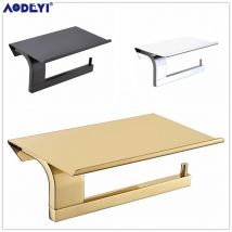 Schwarzer Toilettenpapierhalter zur Wandmontage, Taschentuchrollenhalter aus Edelstahl 304, Telefonplattform, Badezimmer-Hardware-Set, gebürstetes Gold