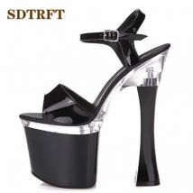 CDTS Plus: 34-44 Sommer Crossdresser sexy hochhackige Damen 18 cm dicker Absatz Kristallplattform Schnalle Sandalen SM Schuhe Damenpumpen