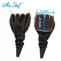 Ali Sky Brasiliano Onda Sciolta Chiusura 5x5 Chiusura Del Merletto Capelli Remy Chiusura Frontale 100% Chiusura Dei Capelli Umani Chiusura Dei Capelli Naturali 5X5