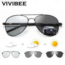 VIVIBEE Photochrome Sonnenbrille Herren Luftfahrt Polarisiert UV400 Tag- und Nachtsicht Fahren Sonnenbrille Damen Titanbrille