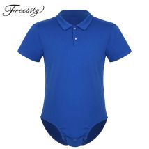Einteiliger Body für Erwachsene und Herren, Catsuit, kurzärmelig, Umlegekragen, Druckknopf, Schritt, Hemd, Body, Anzug, Strampler, Pyjama, Overall