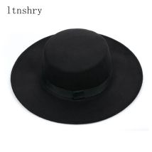 Neue Klassische Feste Farbe Filz Fedoras Hut Gürtel für Männer Frauen Mischung Jazz Kappe Breiter Krempe Einfache Kirche Derby Flache top Hut Mujer