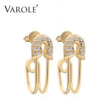 VAROLE Gebogene Sicherheitsnadel Ohrringe Glänzende Kristall Baumeln Ohrringe Gold farbe Ohrringe Für Frauen Schmuck Ohrringe Brincos