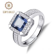 Gem Ballet 2.2Ct Natural Iolite Blue Mystic Quartz Gemstone anelli Vintage Solid 925 Sterling Silver Fine Jewelry For Women