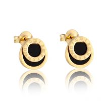 Hochwertige schwarze Emaille-Ohrstecker mit römischen Ziffern für Damen/Herren und Mädchen, Piercing-Schmuck, Titanstahl, goldfarbener Ohrring