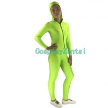 Fluoreszierender grüner Frontreißverschluss mit offenem Gesicht, Kapuzenpullover, Spandex-Zentai-Anzug, Cosplay, Halloween-Kostüm